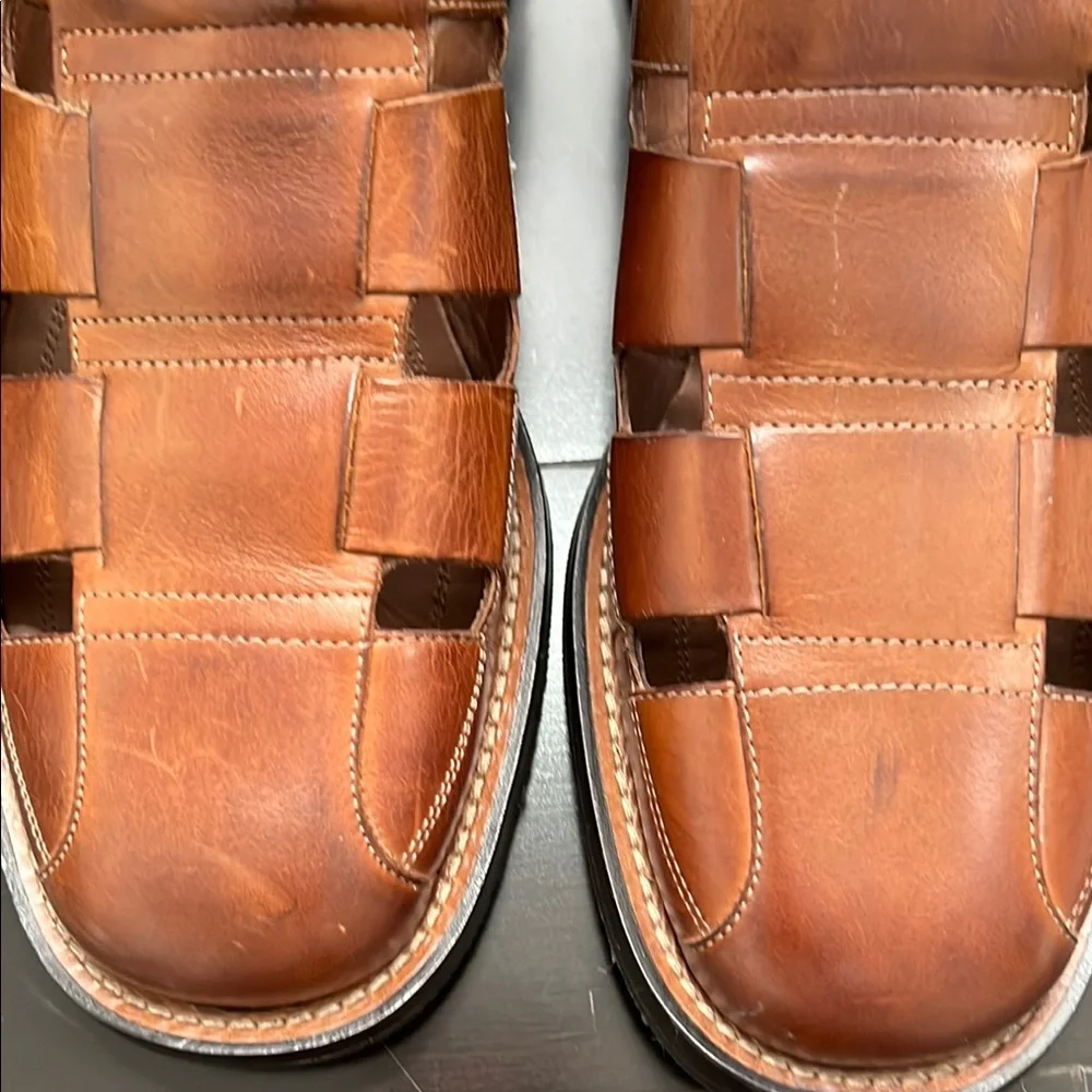 Cole Haan Slip On Sandals Men's Size 10.5 M Brown Leather Fisherman Huarache - Picture 3 of 13